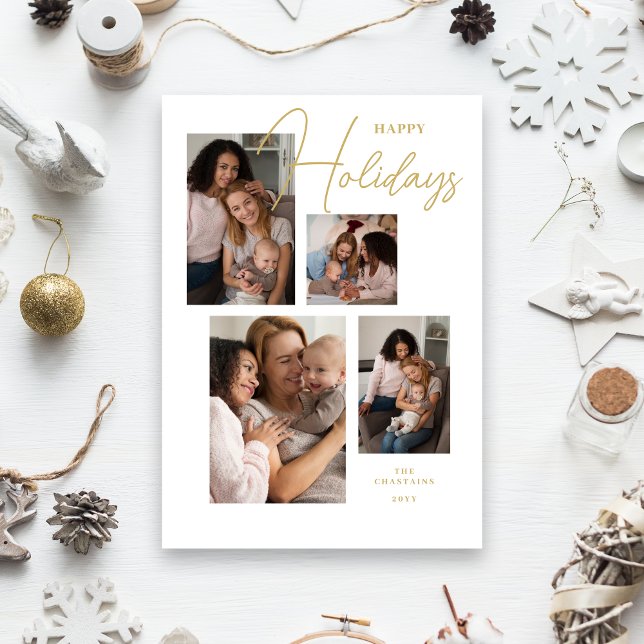 4 Photos Collage Original Modern Minimalist Chic  Holiday Card (4 Photos Collage Original Modern Minimalist Chic Holiday Card with Envelope.)