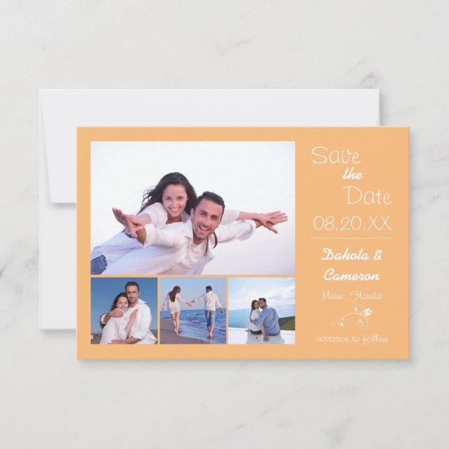 4 Photos Collage Peach - 3x5 Save the Date (Front)