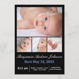 4 Photos Collage Vertical -Birth Announcement