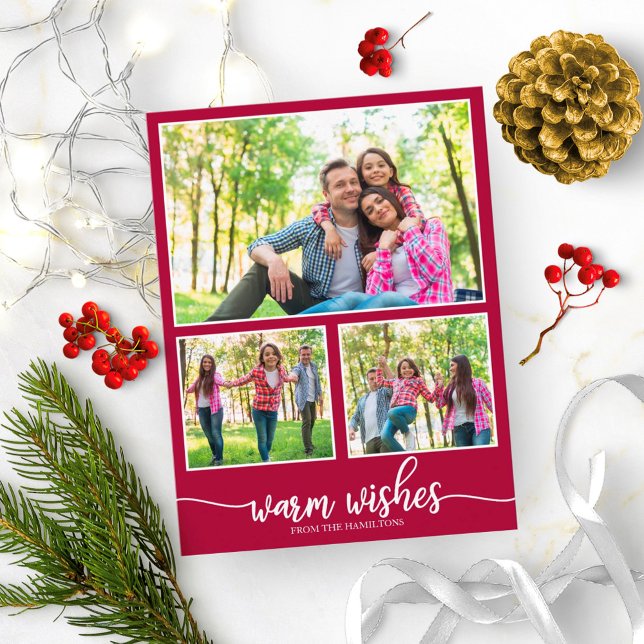 4 Photos Collage Warm Wishes Modern Christmas Postcard (Creator Uploaded)