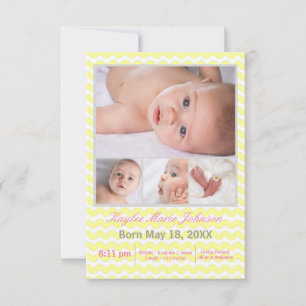 4 Photos Collage Yellow -3x5 Birth Announcement