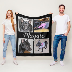4 Photos Customisable   Black Fleece Dog Blanket