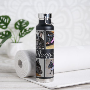 4 Photos Customisable   Black Water Bottle