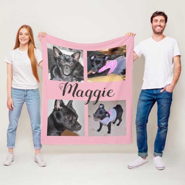 4 Photos Customisable Fleece Dog Blanket (In Situ)