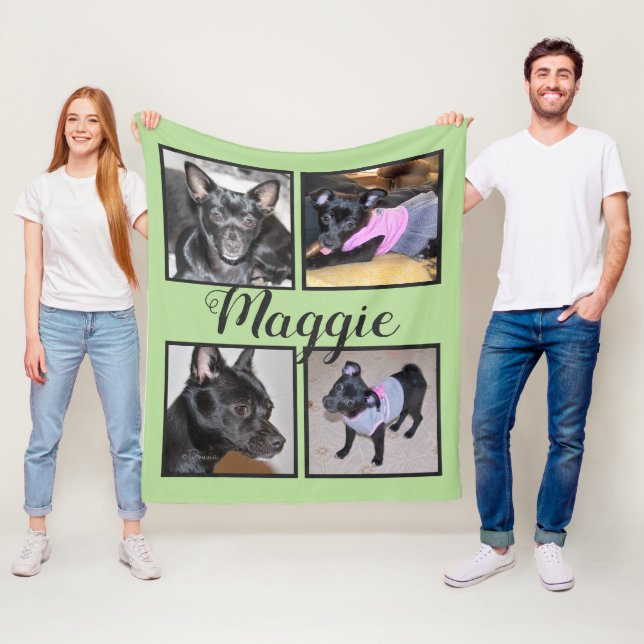 4 Photos Customisable | Green Fleece Dog Blanket (In Situ)
