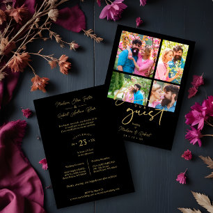 4 photos Fake Golden Black Trendy Collage Wedding Invitation