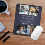 4 photos Father's Day Love you Daddy chalkboard Mouse Pad<br><div class="desc">Custom family photo grid collage mouse pad with white doodles and a personalised casual "Love you, Daddy, you're the best!" typography script over a dark midnight navy blue chalkboard background. It can be a cute personalised gift for your dad or grandpa on Father's Day, Grandparent's Day, birthday, Christmas or any...</div>