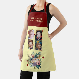 4 photos grandchildren floral burgundy apron