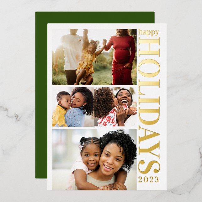 4 photos Merry Christmas family Foil holiday card (Front/Back)