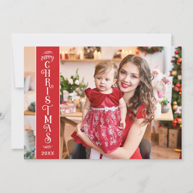 4 photos Merry Christmas red family Holiday Card (Front)