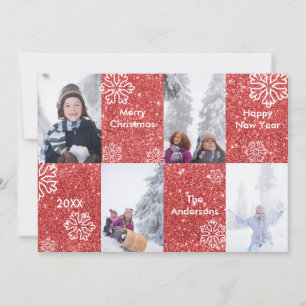 4 Photos Red Glitter Background - Christmas Card