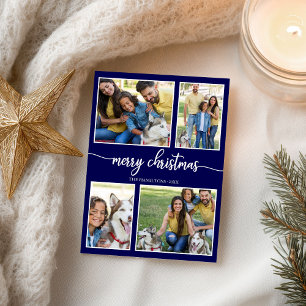 4 Photos Simple Collage Merry Christmas Blue Postcard