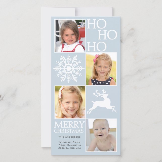 4 Photos Snowflake Reindeer Christmas Holiday Card (Front)