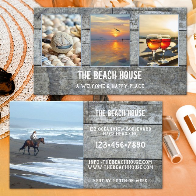 4 Photos Weathered Wood Beach Rental Portfolio Business Card (Creator Uploaded)