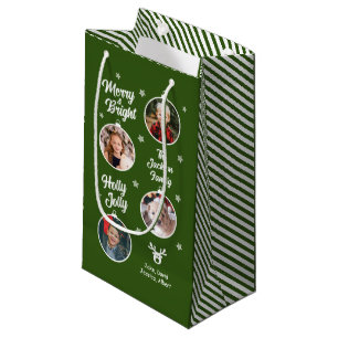 4 Photos White Christmas Ornaments Green  Small Gift Bag