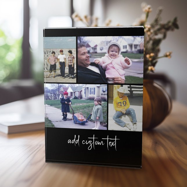 4 Pic Collage - you can change black colour Photo Block (4 Photo Collage personalized home plaque)