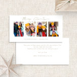 4 Pictures Photo Strip Gold Script Merry Christmas Holiday Card<br><div class="desc">Collage 4 Pictures Photo Strip Gold Script Merry Christmas. Available digitally and printed. Modern and minimalist,  with a stylish set script for Merry Christmas. Replace the sample pictures with your own fun pictures and personalise the rest of the words on each side as required.</div>