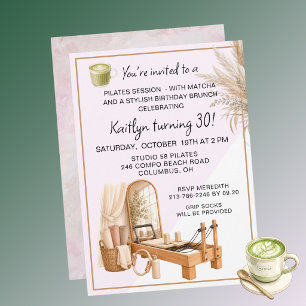 4 Pilates & Matcha (any age) 30th Birthday Event Invitation