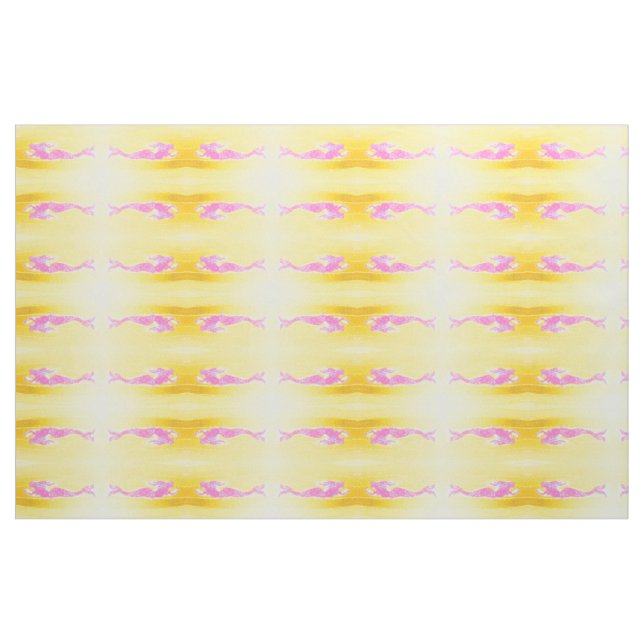 4 pink mermaids pattern on yellow fabric (Fat Quarter)