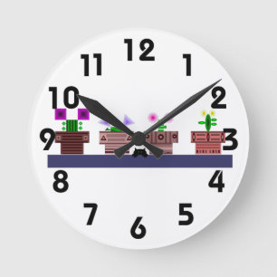 4 Pots and a Cat Wall Clock