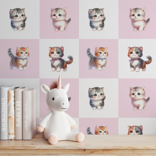 4 Purrfect Kittens on Pink & White: Peel and Stick Wallpaper