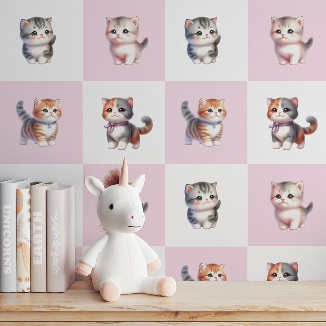 4 Purrfect Kittens on Pink & White: Peel and Stick Wallpaper (4 Purrfect Kittens on Pink & White: Peel and Stick Wallpaper)