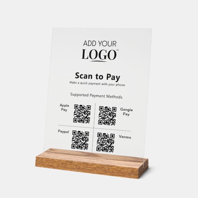 4 Qr Code Scan to Pay Modern Professional Payment Acrylic Sign (Angle)