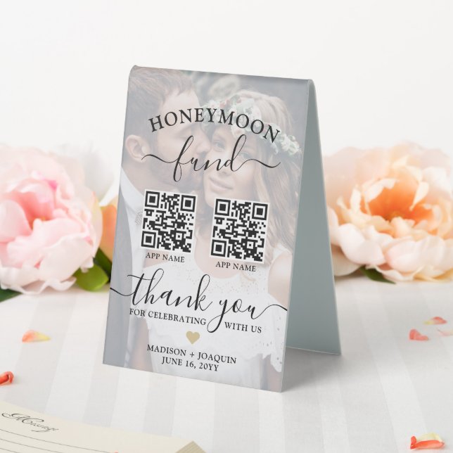 4 QR Codes 2 Sided Mobile App Honeymoon Fund Photo (In SItu (Wedding))
