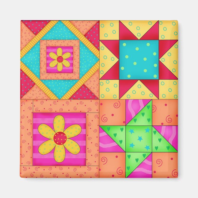 4 Quilt Blocks Square Magnet (Front)