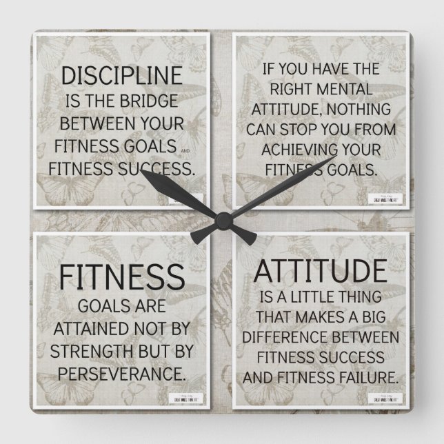 4 Quotes for Fitness Motivation: Wall Clock (Front)