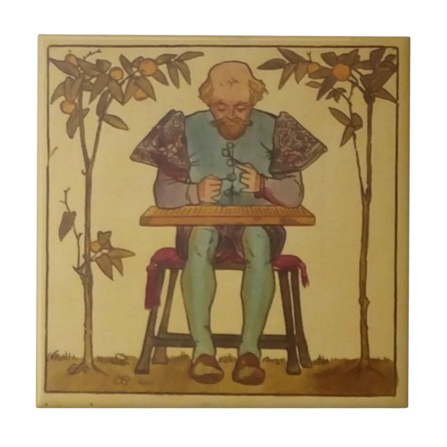 #4 Repro Copeland Medieval Minstrels Music Theme Ceramic Tile (Front)