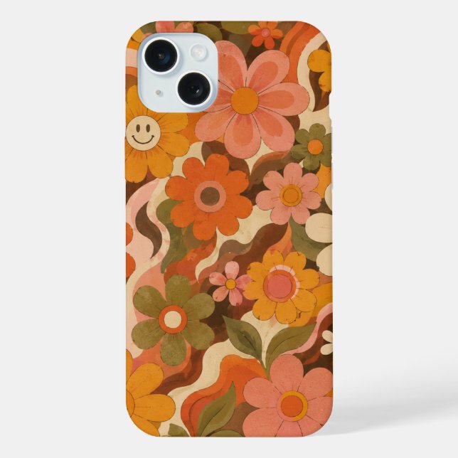 4. Retro Groovy Flowers Phone Case (Back)