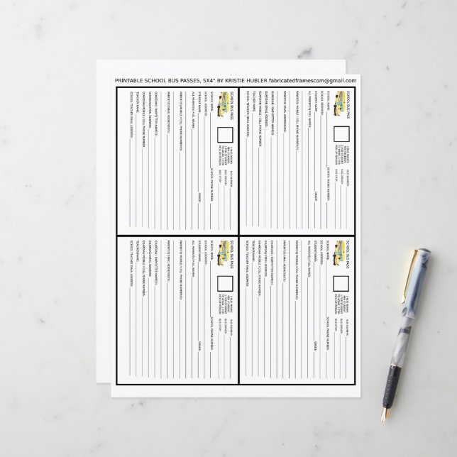 4 School Bus Passes For Students & Pick Up Person (Front/Back In Situ)