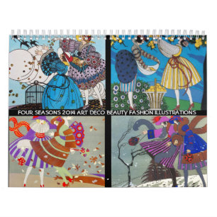 4 SEASONS 2014 ARTDECO BEAUTY FASHION ILLUSTRATION CALENDAR