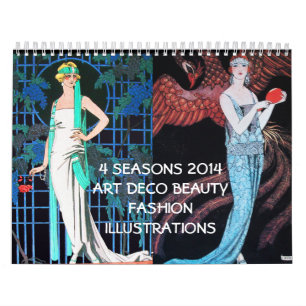 4 SEASONS 2014 ARTDECO BEAUTY FASHION ILLUSTRATION CALENDAR