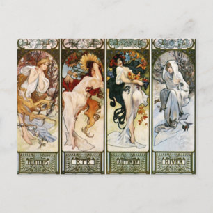 4 seasons A. Mucha Postcard
