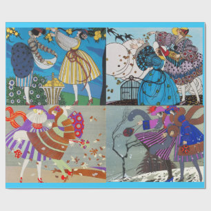 4 SEASONS ARTDECO BEAUTY FASHION ILLUSTRATIONS WRAPPING PAPER