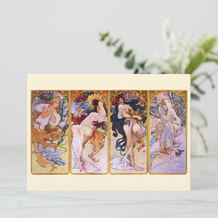 4 Seasons by Alphonse Mucha, Vintage Art Nouveau Invitation
