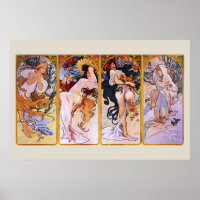 4 Seasons by Alphonse Mucha, Vintage Art Nouveau