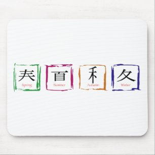 4 seasons in Japanese - black text Mouse Pad
