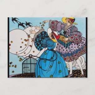 4 SEASONS /SPRING BIRDS /FASHION COSTUME DESIGNER POSTCARD