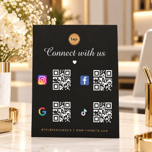 4 Social Media Qr Code Gold Logo TikTok Facebook Pedestal Sign