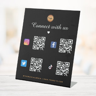 4 Social Media Qr Code Gold Logo TikTok Facebook Pedestal Sign