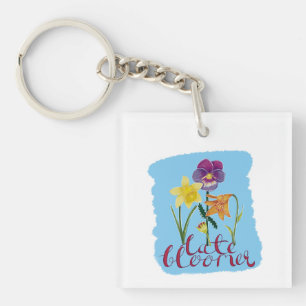 4 Spring and Summer Flowers with Fancy Text Key Ring