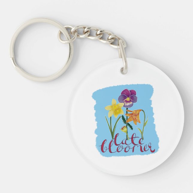 4 Spring and Summer Flowers with Fancy Text Key Ring (Front)