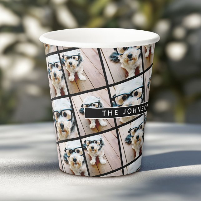 4 Square Photo Collage All Over - Year Family Name Paper Cups (Personalized Paper Cups)