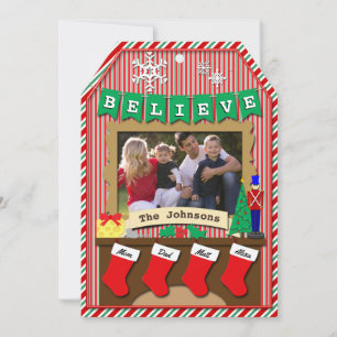 4-Stocking Dated • BELIEVE • Merry Christmas Holiday Card