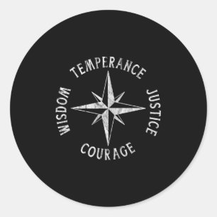 4 Stoic Virtues Temperance Justice Courage Wisdom Classic Round Sticker