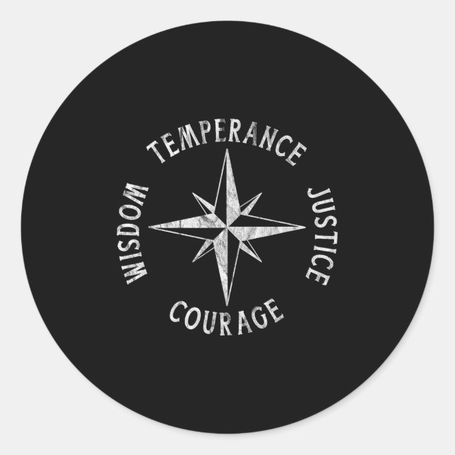 4 Stoic Virtues Temperance Justice Courage Wisdom  Classic Round Sticker (Front)