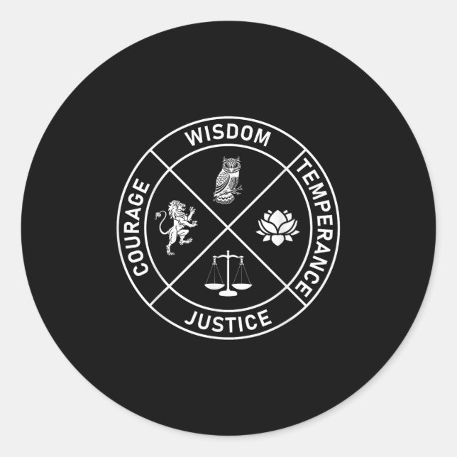 4 Stoic Virtues Wisdom Temperance Justice Courage  Classic Round Sticker (Front)